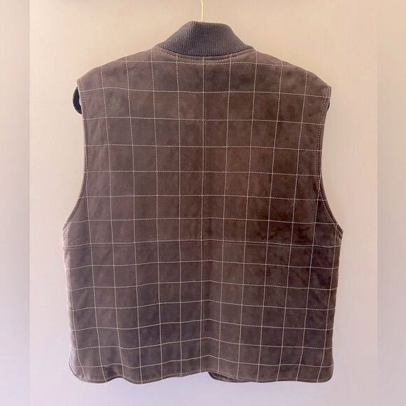 Vintage Handmade LUCIANO BARBERA Brown Nubuck Leather Quilted Full Zip Vest 54 - Picture 2 of 11